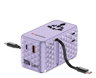 Ładowarka i akumulator VERBATIM Charge ’n Travel 70W 2C retractable Universal Adapter purple 30188
